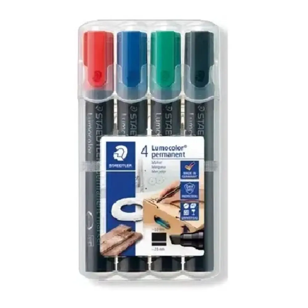 Jeu 4 Marqueurs Permanent Staedtler Lumocolor Biseauté 351 WP5