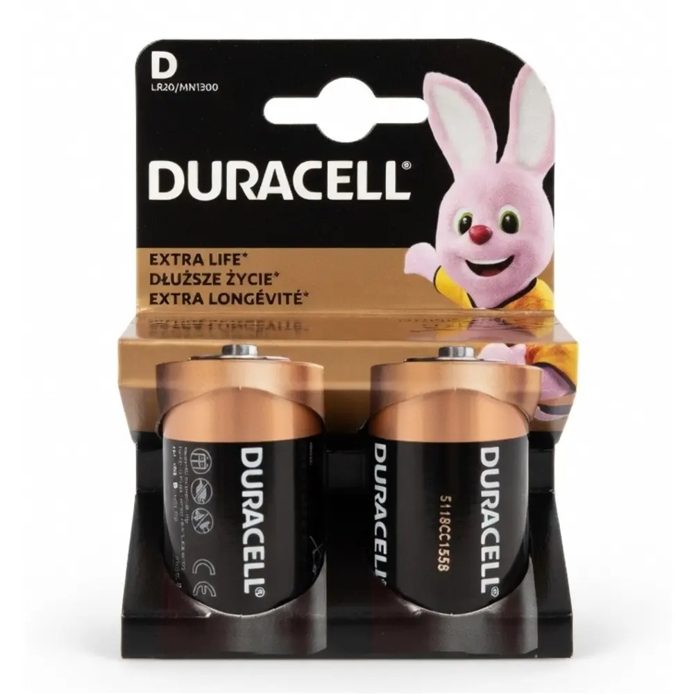 Pack 2 Piles Duracell Alcaline 1.5V LR20 D2