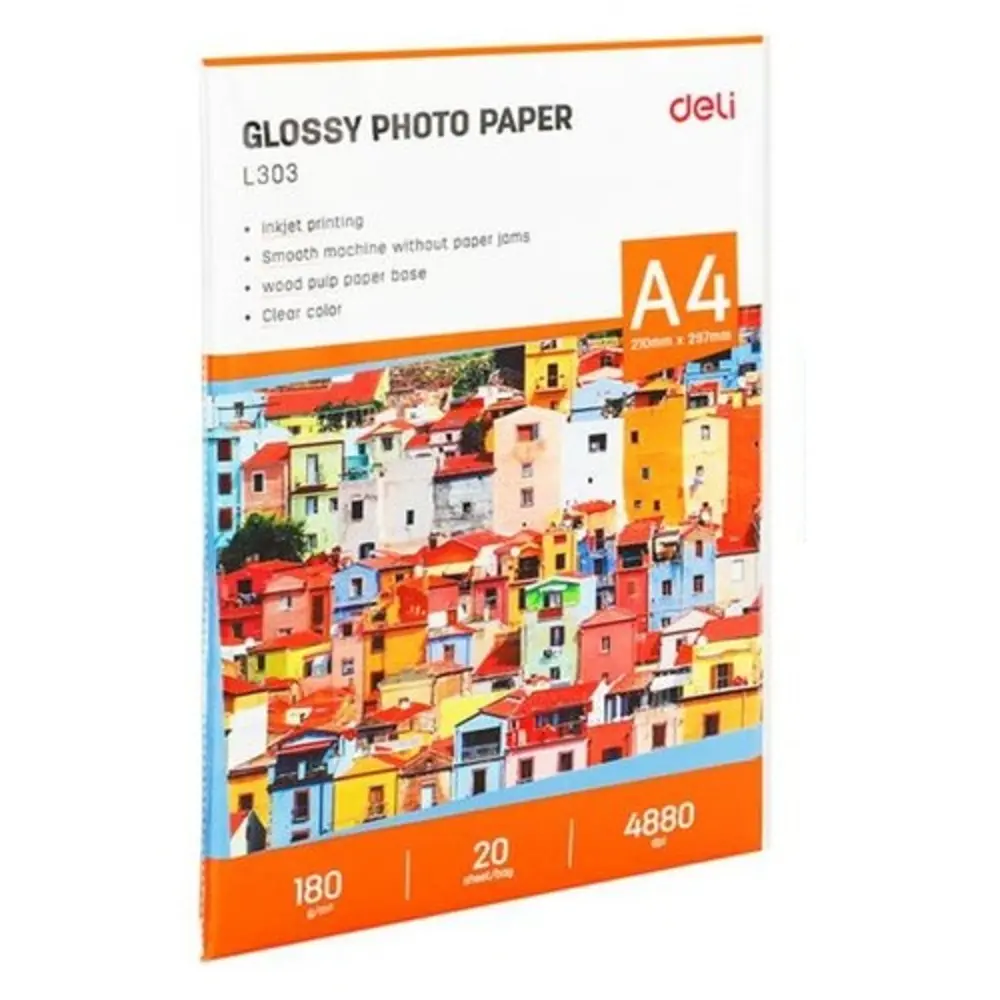 Paquet 20 Papiers Photo Deli L303 A4 210x297mm 180 Grs Inkjet