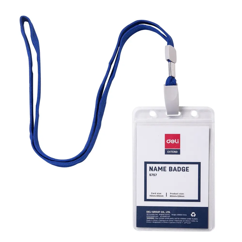 Paquet 50 Portes Badges Deli E5757 68x95 Vertical Avec Cordon