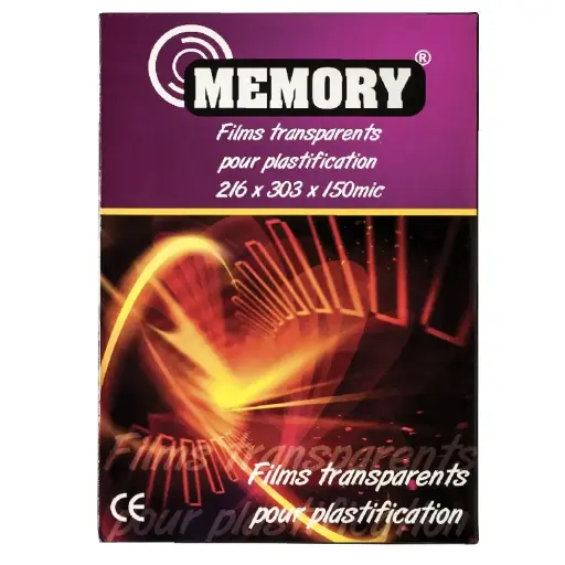 [216150] Paquet 100 Pochettes Plastification A Chaud 150 Microns A4 Memory