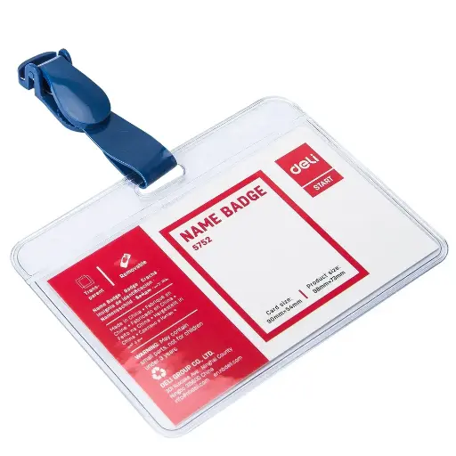 [E5752] Paquet 50 Portes Badges Deli E5752  Horizontal 90x54mm Avec Clips